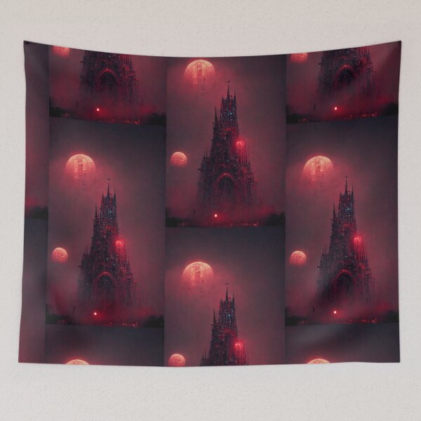 Item preview, Gothic cathedral red neon, red white moon, night  designed and sold by breaker160.