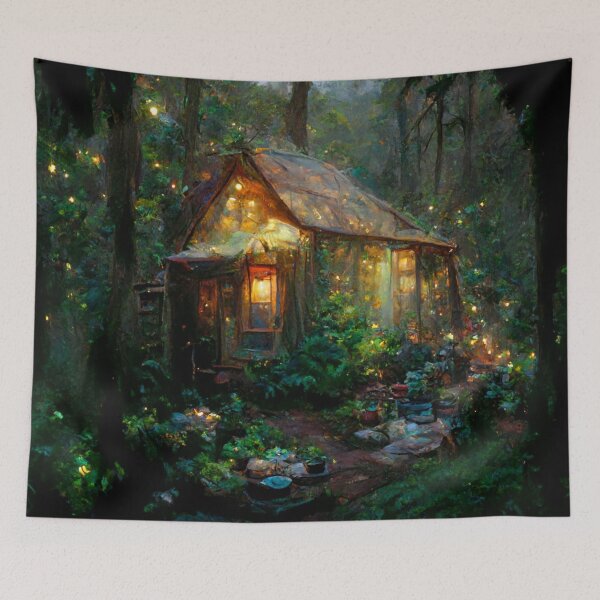 Item preview, Forest cabin with fairytale magic - Fantasy dream designed and sold by Monkyra.
