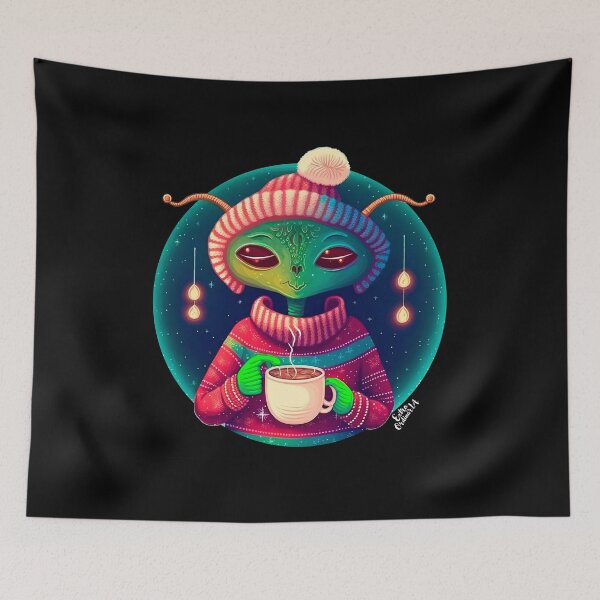 Item preview, Christmas Funny Alien Drinking Coffee Wearing Sweater designed and sold by extraordinar-ia.