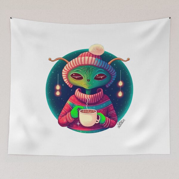 Item preview, Christmas Funny Alien Drinking Coffee Wearing Sweater designed and sold by extraordinar-ia.