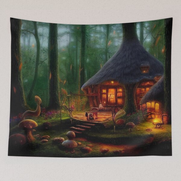 Item preview, Forest cabin with fairytale magic - Fantasy dream designed and sold by Monkyra.