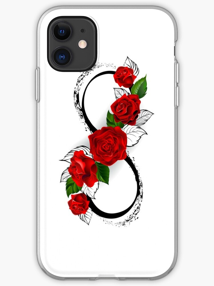 Funda Y Vinilo Para Iphone Simbolo Infinito Con Rosas Rojas De