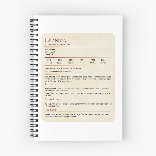 Item preview, D&D Grandpa Stat Block Gift designed and sold by sunburstrpg.