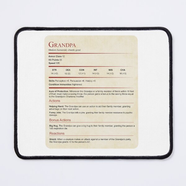 Item preview, D&D Grandpa Stat Block Gift designed and sold by sunburstrpg.