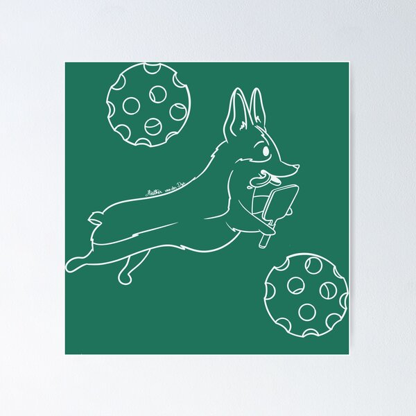 Item preview, Pickleball Corgi White Line Art on Emerald Green designed and sold by Heather van der Dys.