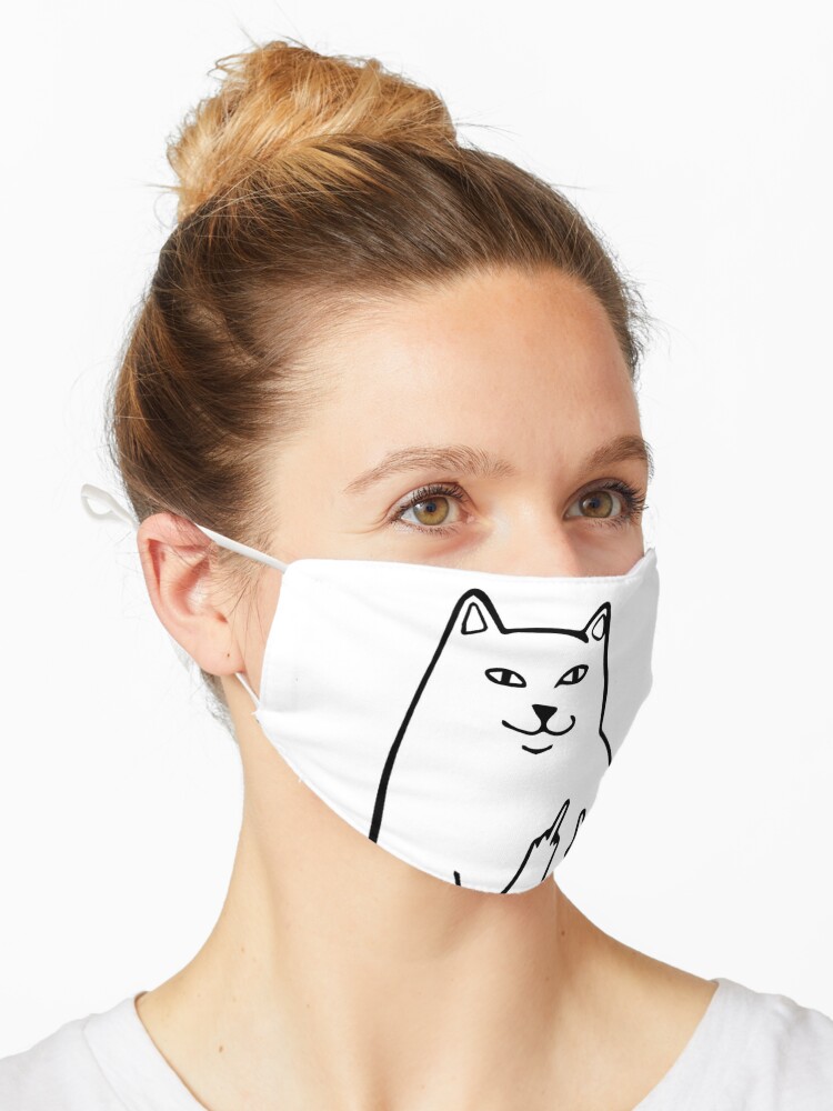 Masque avec l'œuvre « chat doigt d'honneur » de l'artiste NazumaShop