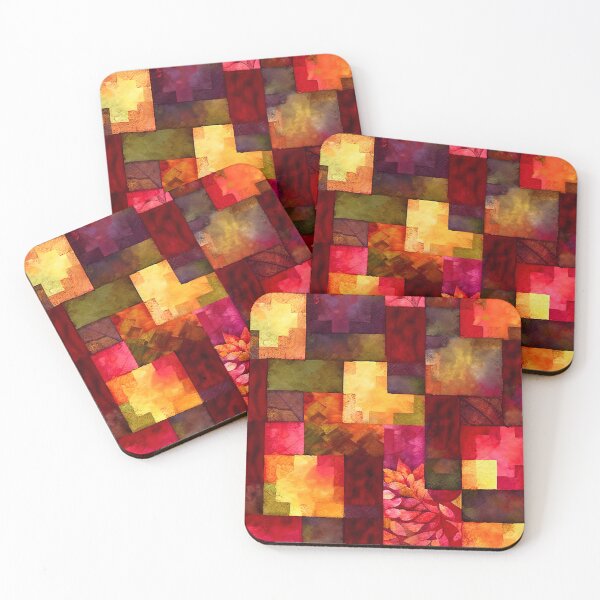 Item preview, Loose Watercolor Patchwork Quilt Design Bright Fall Colors Reds designed and sold by ClairesPatterns.