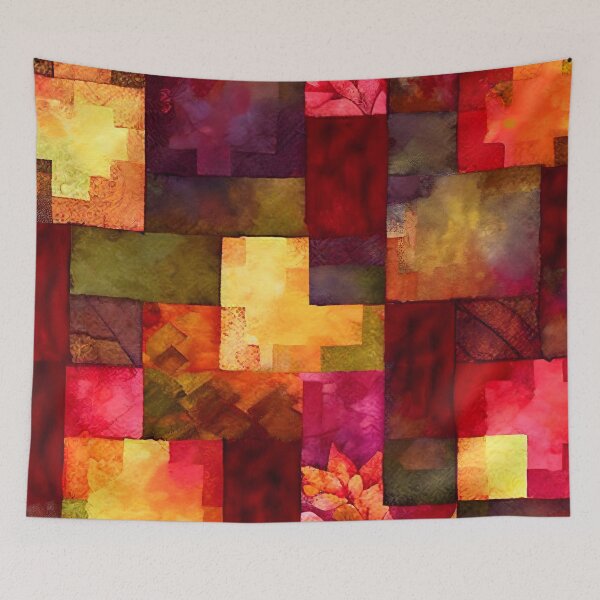 Item preview, Loose Watercolor Patchwork Quilt Design Bright Fall Colors Reds designed and sold by ClairesPatterns.