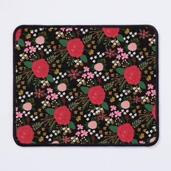 Item preview, Watercolor Floral Pink Red Roses Black Pattern designed and sold by InovArtS.