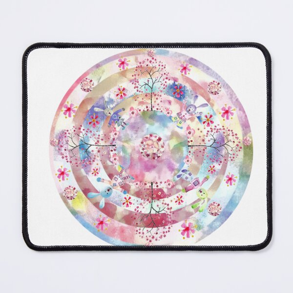 Item preview, Cherry Blossom Tree and Rabbits Mandala.   Watercolour Collage designed and sold by DefaultOneWorld.