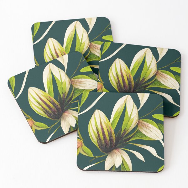 Item preview, Tropical flower patter on a dark green background designed and sold by justinasv775.