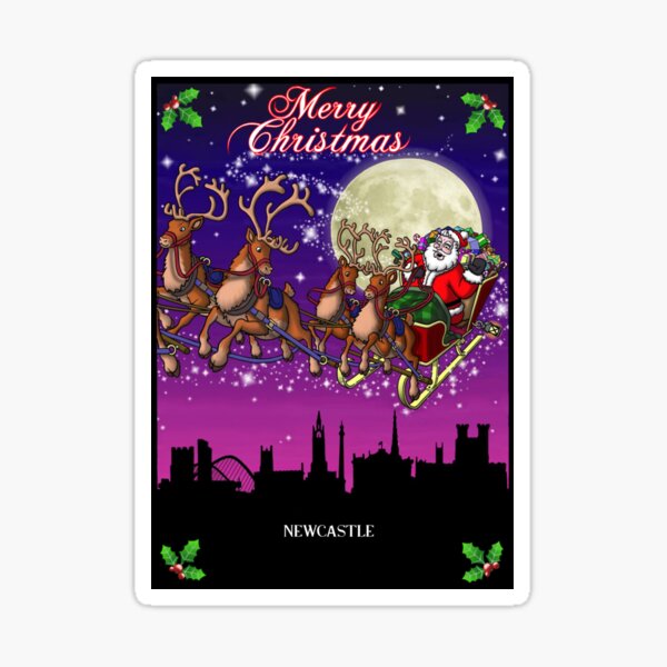 Item preview, Santa flying over Newcastle skyline - Merry Christmas card designed and sold by mmadcomics.