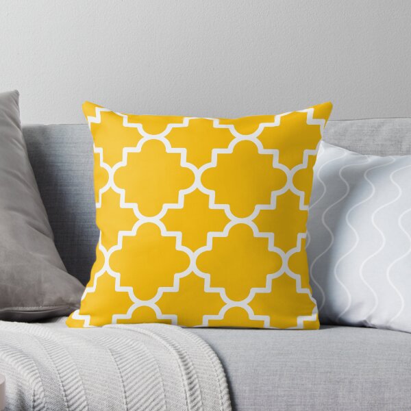 Quatrefoil-1, hot yellow and white Throw Pillow