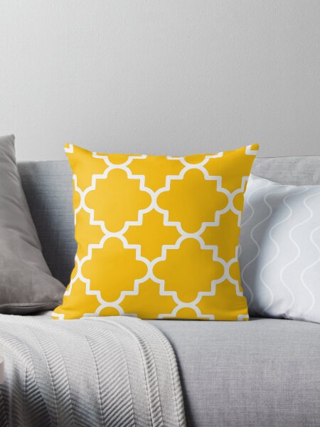 Aperçu de l'œuvre  en couleurs jaune et blanc.
Treillis marocain blanc sur fond jaune.
Coussin à motif de treillis marocain jaune. créée et vendue par Slanapotam.