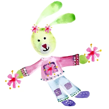 Artwork thumbnail, Moss Rabbit, Playful Spring Rabbit With Blossom by DefaultOneWorld