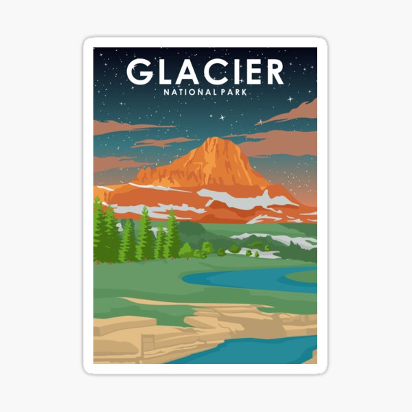 Glacier National Park At Night Vintage Minimal Retro Travel Poster Sticker For Sale By 8559