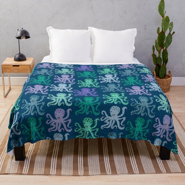 A Consortium of Octopuses - dark blue background Throw Blanket