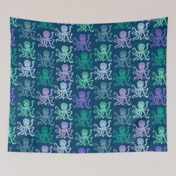 Item preview, A Consortium of Octopuses - dark blue background designed and sold by Shiny Happy World.