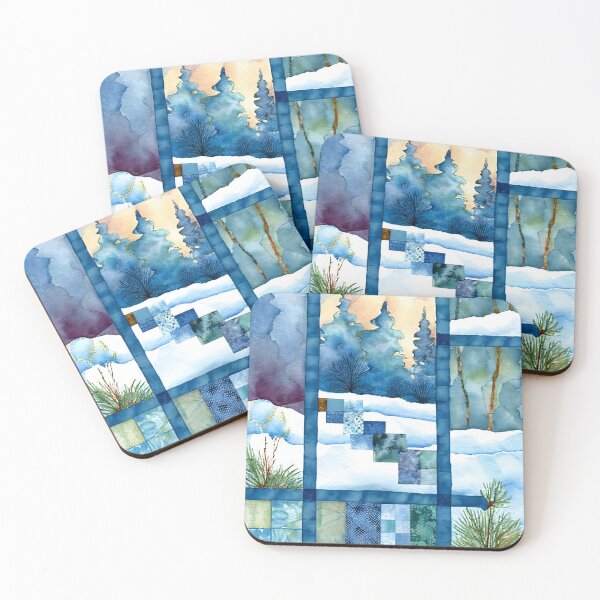 Item preview,  Loose Watercolor Patchwork Quilt Design Frosty Winter Christmas Cold Themed designed and sold by ClairesPatterns.