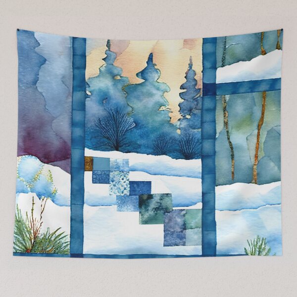 Item preview,  Loose Watercolor Patchwork Quilt Design Frosty Winter Christmas Cold Themed designed and sold by ClairesPatterns.