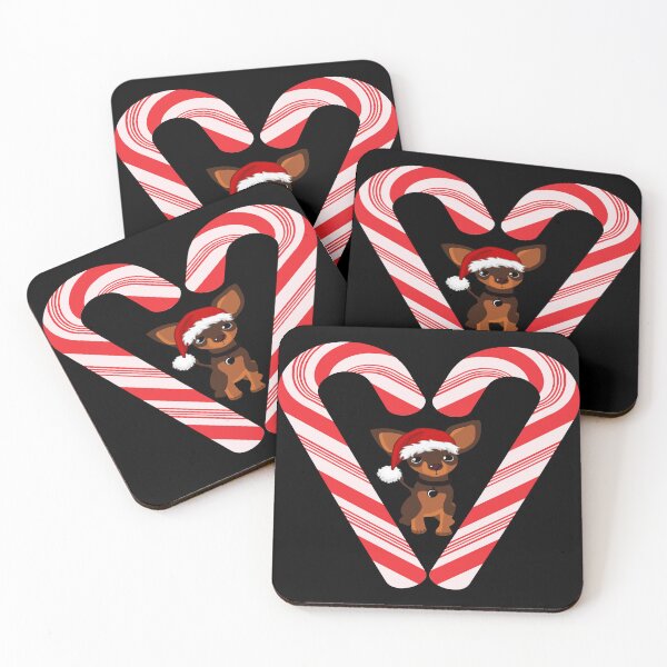 Item preview, A puppy with a santa hat and two candy canes forming a heart designed and sold by The-Blue-Feline.