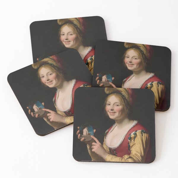 Item preview, Smiling Girl Holding an Obscene Image, 1625 designed and sold by Vintage Wall Art.