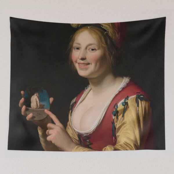Item preview, Smiling Girl Holding an Obscene Image, 1625 designed and sold by Vintage Wall Art.