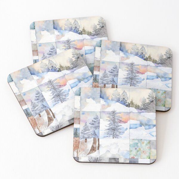 Item preview, Loose Watercolor Patchwork Quilt Design Frosty Winter Christmas Cold Themed designed and sold by ClairesPatterns.
