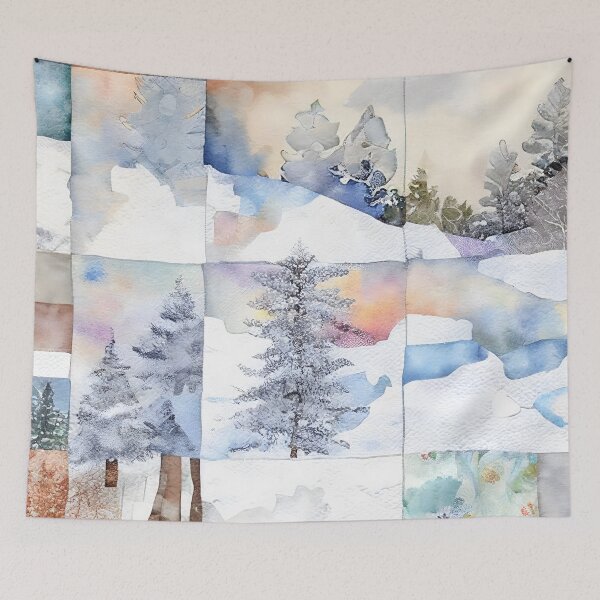 Item preview, Loose Watercolor Patchwork Quilt Design Frosty Winter Christmas Cold Themed designed and sold by ClairesPatterns.
