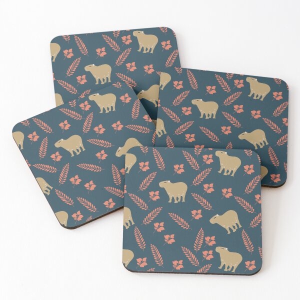 Item preview, Capybaras with pink flowers and leaves designed and sold by ArlacV.