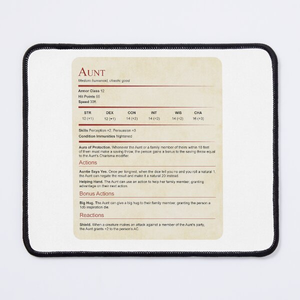 Item preview, D&D Aunt Stat Block Gift designed and sold by sunburstrpg.
