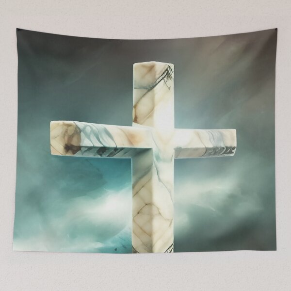 Item preview, Christian Cross with Marbled Green, Black and White with Cloudy Sky designed and sold by deniselynnimage.