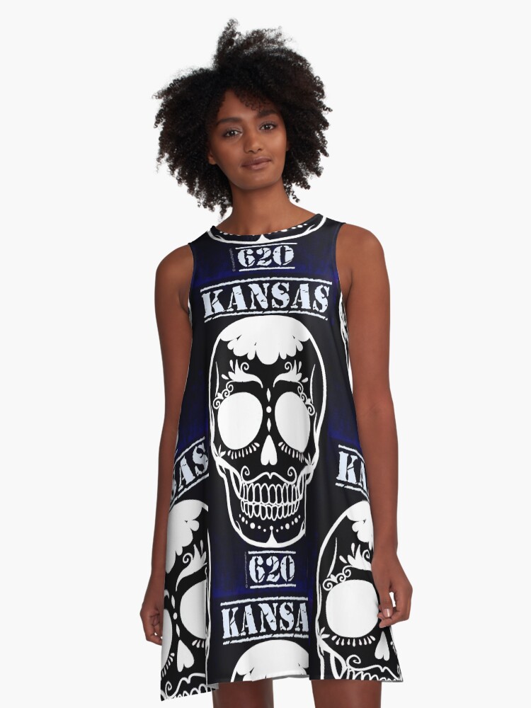 Thumbnail 1 of 4, A-Line Dress, Kansas 620 Black & Blue designed and sold by kinkatstyle.