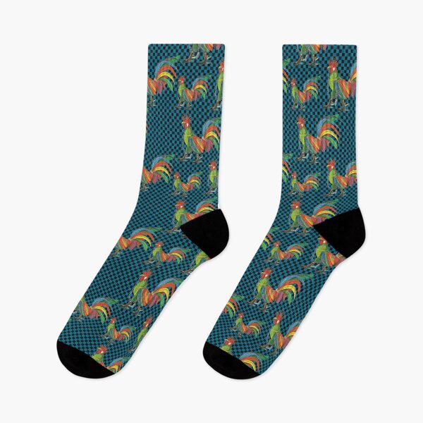 Artikelvorschau, Punky Rooster Basic on Gray Blue Checkered Black Dark entworfen und verkauft von AJLeibengeist.