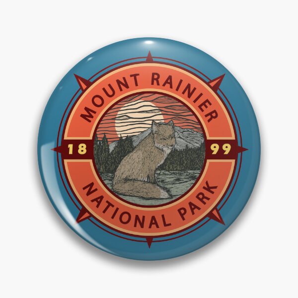Item preview, Mount Rainier National Park Red Fox Retro Compass Emblem designed and sold by KrisSidDesigns.