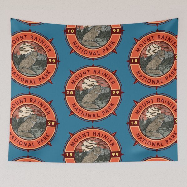 Item preview, Mount Rainier National Park Red Fox Retro Compass Emblem designed and sold by KrisSidDesigns.