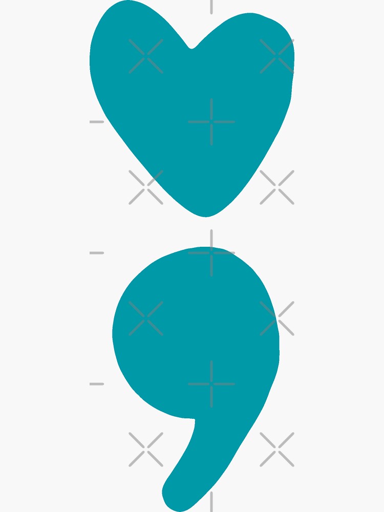 Thumbnail 3 of 3, Sticker, semicolon heart (teal) designed and sold by mystudiocreate.