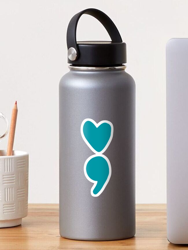 Thumbnail 1 of 3, Sticker, semicolon heart (teal) designed and sold by mystudiocreate.