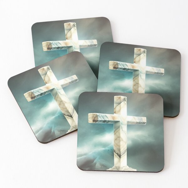 Item preview, Christian Cross with Marbled Green, Black and White with Cloudy Sky designed and sold by deniselynnimage.