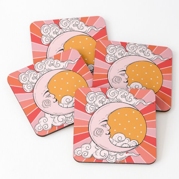 Item preview, Sun and Moon Modern Pink and Orange | The Moon Tarot Card Art | Darkmoon | Vintage Artstyle   designed and sold by DesignsArtColor.