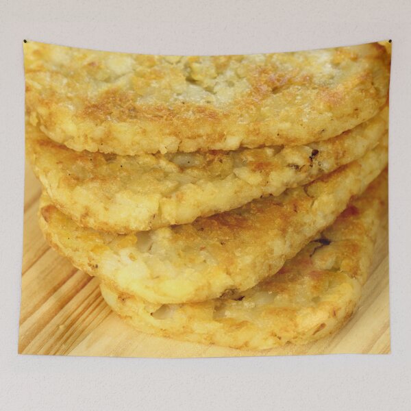 Artikelvorschau, Hash Browns Stack Nahaufnahme Hintergrund entworfen und verkauft von foodiemarie.