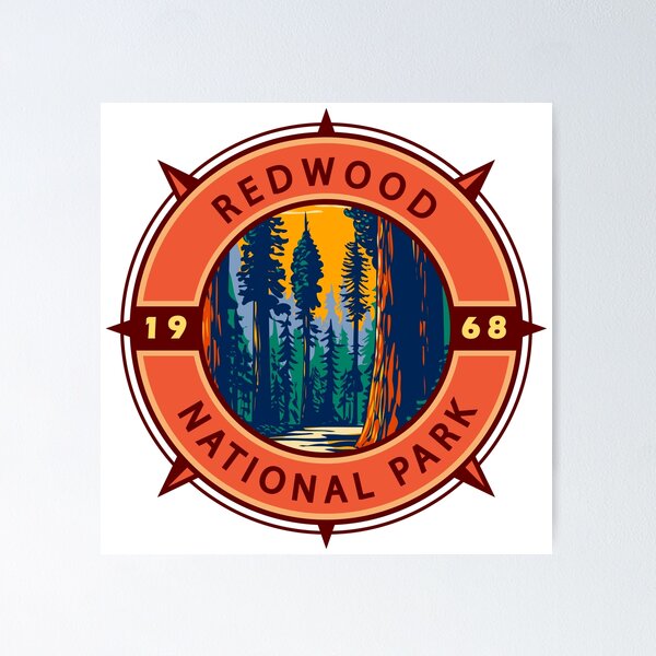 Item preview, Redwood National Park Retro Compass Emblem designed and sold by KrisSidDesigns.