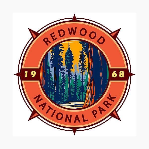 Item preview, Redwood National Park Retro Compass Emblem designed and sold by KrisSidDesigns.