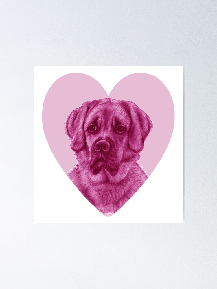 "Big ginger dog on heart background pink colorized version" Poster
