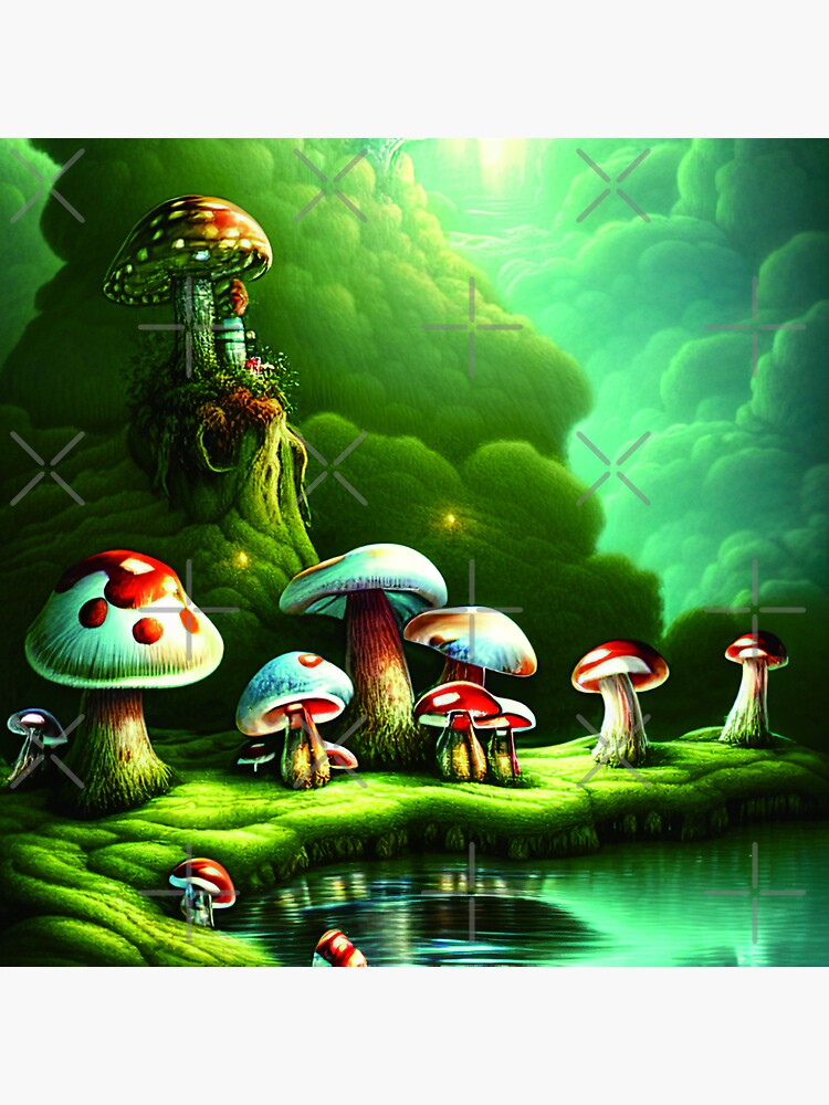 "Magical Mushroom Cottagecore in Forest with High Trees, Mushroom