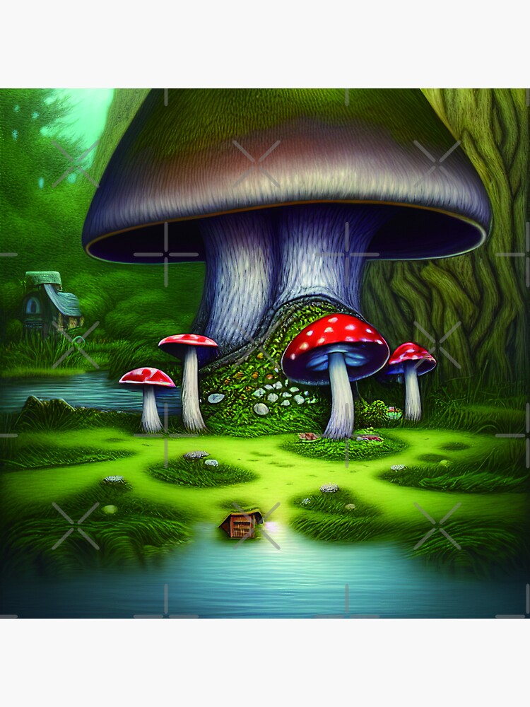 "Magical Mushroom Cottagecore in Forest with High Trees, Mushroom