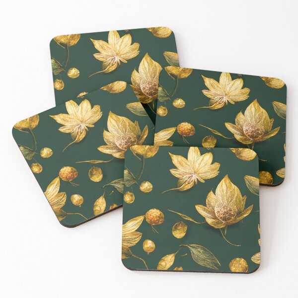 Artikelvorschau, Goldene Luxusblumen auf smaragdgrünem Hintergrund entworfen und verkauft von justinasv775.