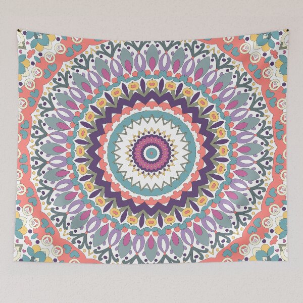 Item preview, Bloom Mandala in Orange, Green, Yellow, Pink, Purple and White designed and sold by Kelly Dietrich Mandala & Fractal Art.