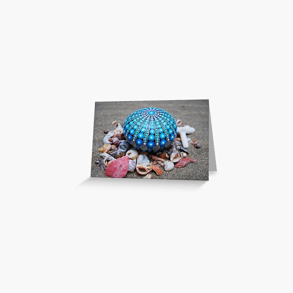 Blue sea urchin dot art stone Greeting Card
