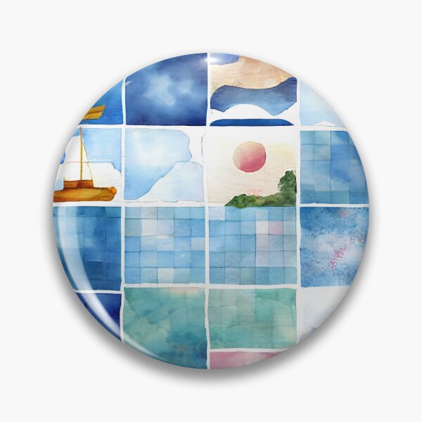 Item preview, Watercolor Patchwork Quilt Design Sea Ocean Beach Boats designed and sold by ClairesPatterns.